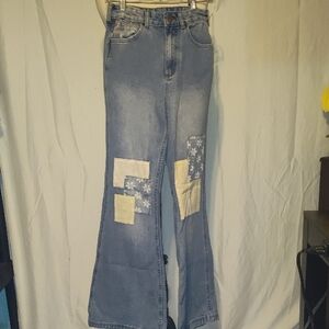 Wrangler x Billabong Bell Bottom Flare Patchwork Jeans Sz 27